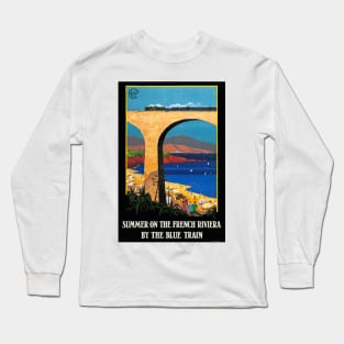 French Riviera Blue Train France Vintage Travel Poster Long Sleeve T-Shirt